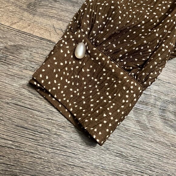 Vince Starry Dot Shirred Long Sleeve Blouse Brown Sheer Size Small - Picture 9 of 9